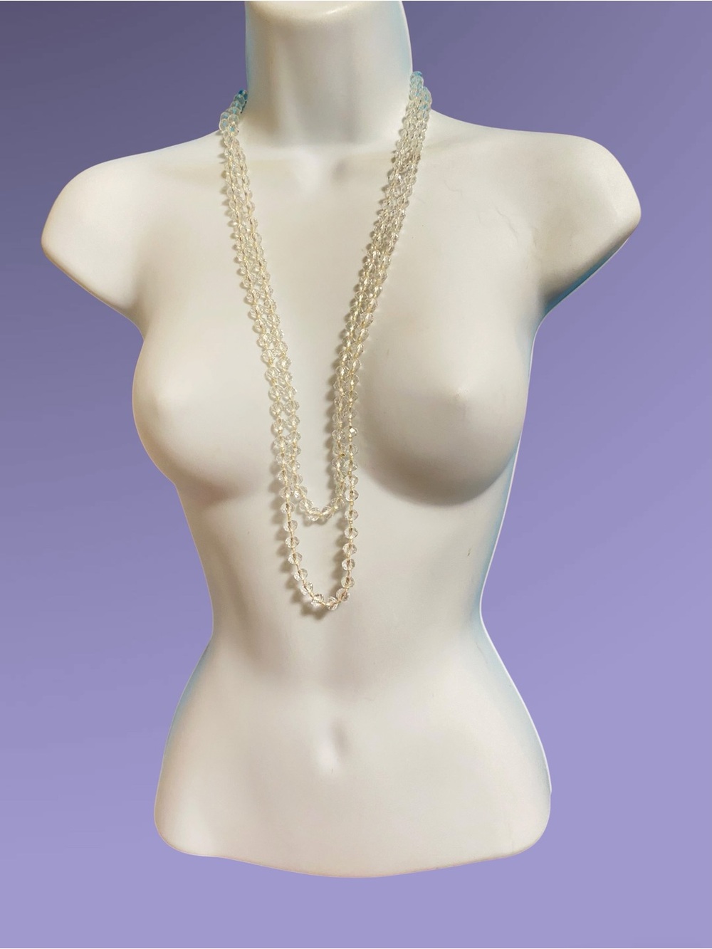 Faceted Glass Beads Long Necklace Over-The-Head Style 64”